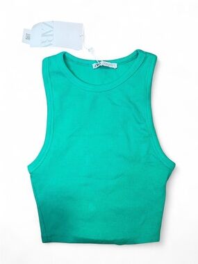Zara Teal Ribbed Cropped Tank Top